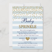 Invitation Fête de bébé garçon confettis rayure or bleu clair (Devant)
