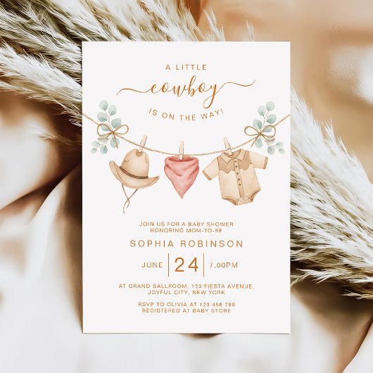 Invitation Fête de bébé garçon Cowboy Ouest Rustique Linge de