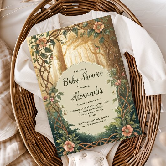 Invitation Fête de bébé garçon dans la forêt enchantée