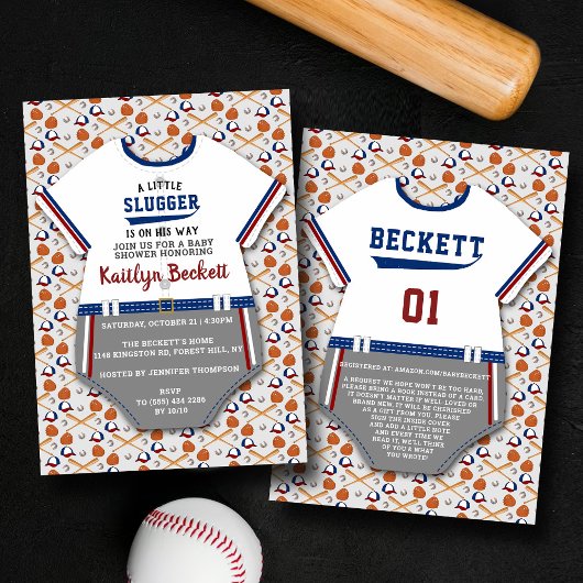 Invitation Fête de bébé garçon de baseball "Petit Batteur" Mo