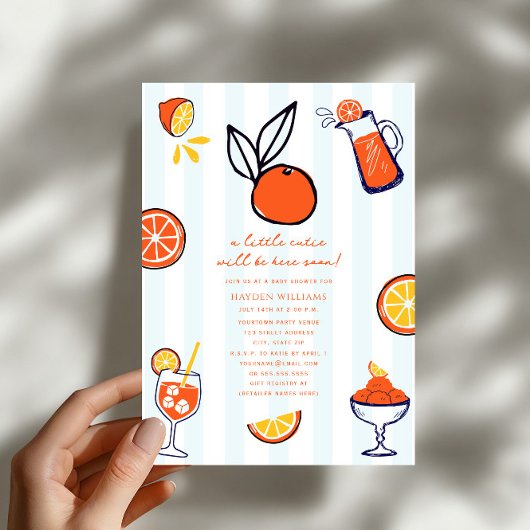 Invitation Fête de Bébé Garçon Doodle Orange Mignon