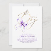 Invitation Fête de bébé garçon élégante violette et dorée (Devant)