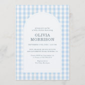 Invitation Fête de bébé garçon en Gingham Bleu Tout en Un (Devant)