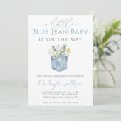 Invitation Fête de Bébé Garçon en Jean Bleu Rustique (Debout devant)