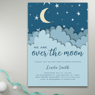Invitation Fête de Bébé Garçon Étoiles Bleues Au-Dessus de la