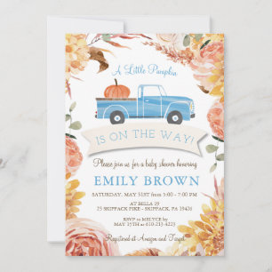 Invitation Fête de bébé garçon Fleurs d'automne Bleu PETITE C