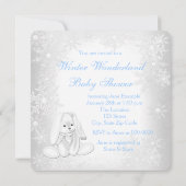 Invitation Fête de Bébé Garçon Flocon de Neige Bleu Hiver Mer (Dos)