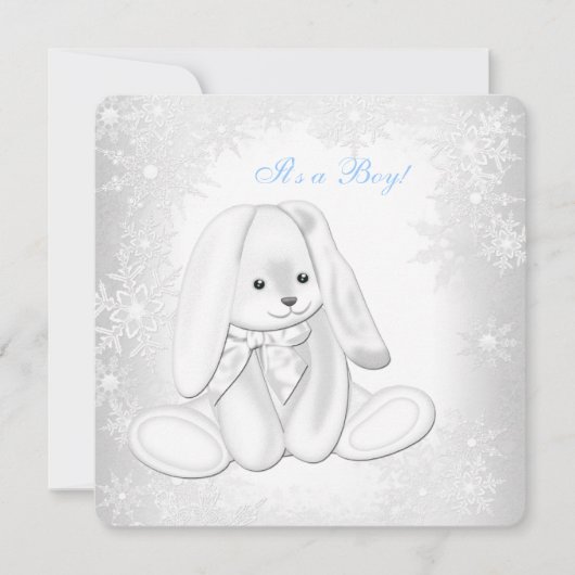 Invitation Fête de Bébé Garçon Flocon de Neige Bleu Hiver Mer (Devant)