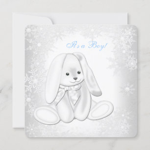 Invitation Fête de Bébé Garçon Flocon de Neige Bleu Hiver Mer