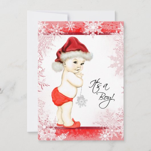Invitation Fête de Bébé Garçon Flocon de Neige de Noël (Devant)