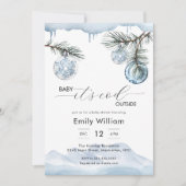 Invitation Fête de bébé garçon flocon de neige de Noël d'hive (Devant)