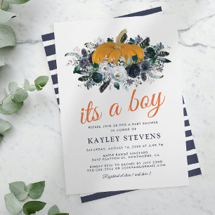 Invitation Fête de bébé garçon Floral de citrouille d'automne