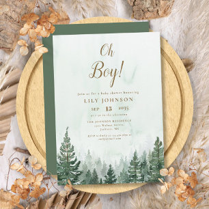 Invitation Fête de Bébé Garçon Forêt de Pins Oh Boy
