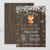Invitation Fête de Bébé Garçon Hiver Renard Rustique (Devant / Derrière)