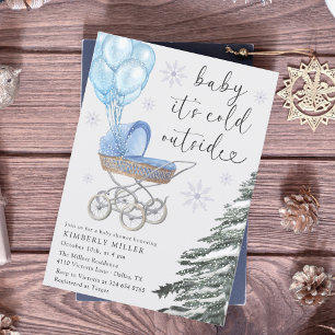 Invitation Fête de Bébé Garçon Il Fait Froid Dehors Bleu