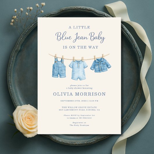 Invitation Fête de Bébé Garçon Jean Bleu