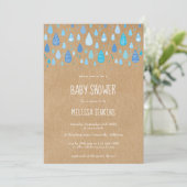Invitation Fête de bébé garçon kraft rustique avec gouttes de (Debout devant)