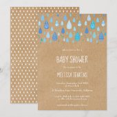 Invitation Fête de bébé garçon kraft rustique avec gouttes de (Devant / Derrière)