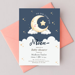 Invitation Fête de bébé garçon Lune et Étoiles Mystiques