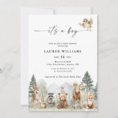 Invitation Fête de Bébé Garçon Moderne Animaux de la Forêt (Devant)