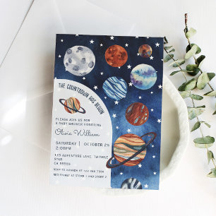 Invitation Fête de bébé garçon Navy Bleu Planètes Espace