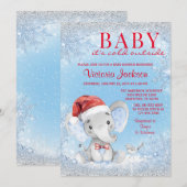 Invitation Fête de bébé garçon Noël Éléphant (Devant / Derrière)