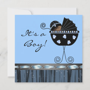 Invitation Fête de bébé garçon noir bleu