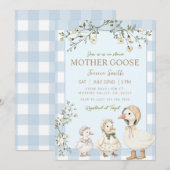 Invitation Fête de bébé Garçon Oie Mère Bleue (Devant / Derrière)
