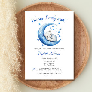 Invitation Fête de bébé garçon ours bleu lune à peine attendr