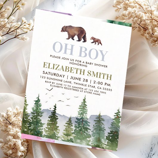 Invitation Fête de Bébé Garçon Ourson de Forêt