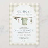 Invitation Fête de Bébé Garçon Pêche Gingham Vert (Devant)