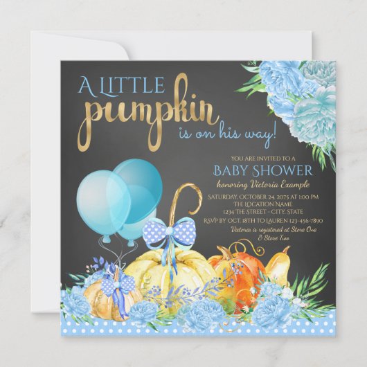 Invitation Fête de bébé garçon petit citrouille tableau noir (Devant)