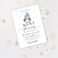 Fête de bébé garçon pingouin bleu mignon hiver