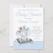 Invitation Fête de bébé garçon Prince Éléphant (Devant)
