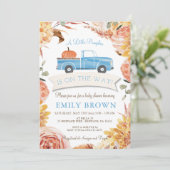 Invitation Fête de bébé garçon PUMPKIN Bleu Floral d'Automne  (Debout devant)