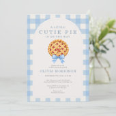 Invitation Fête de Bébé Garçon Ruban Bleu Gingham Cutie Pie (Debout devant)