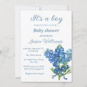 Invitation Fête de bébé garçon rustique aux bleuets du Texas  (Devant)