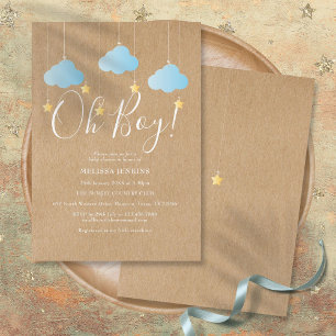 Invitation Fête de Bébé Garçon Rustique Twinkle Twinkle Oh Bo