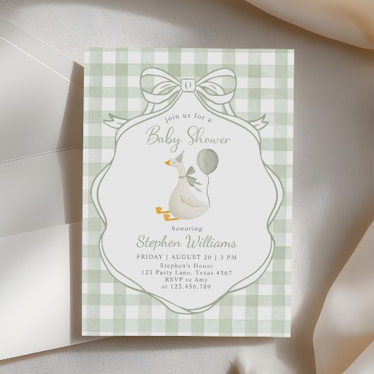 Invitation Fête de bébé garçon Silly Goose Arc vert