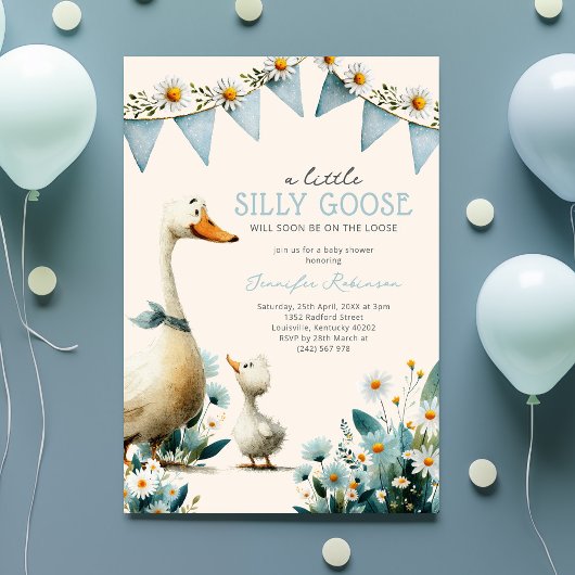Invitation Fête de bébé garçon Silly Goose Blue