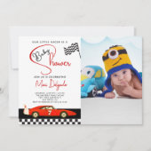Invitation Fête de bébé garçon sur le thème des courses de vo (Devant)