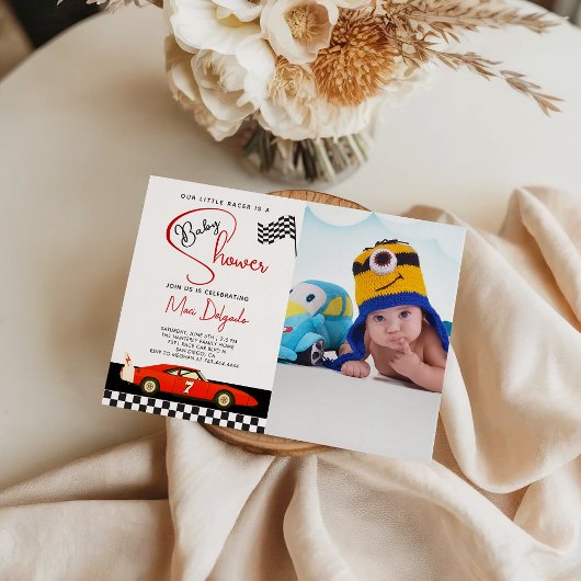 Invitation Fête de bébé garçon sur le thème des courses de vo