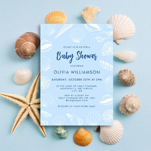 Invitation Fête de bébé garçon thème océan coquillages océani
