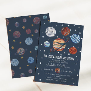 Invitation Fête de Bébé Garçon Thème Planètes Espace