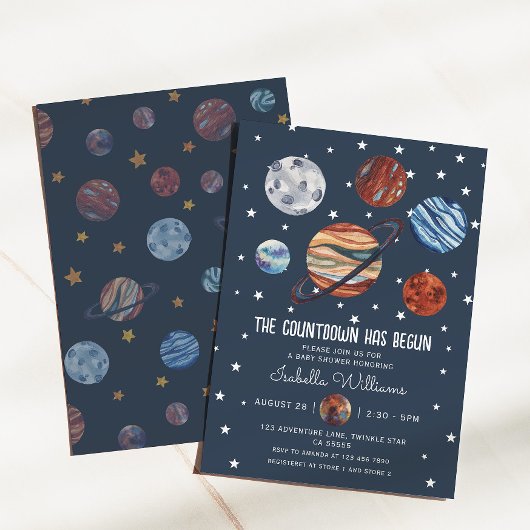 Invitation Fête de Bébé Garçon Thème Planètes Espace