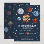 Invitation Fête de Bébé Garçon Thème Planètes Espace (Devant / Derrière)