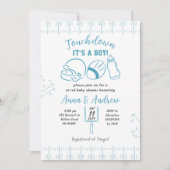 Invitation Fête de Bébé Garçon Touchdown Dessinée à la Main (Devant)