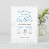 Invitation Fête de Bébé Garçon Touchdown Dessinée à la Main (Debout devant)