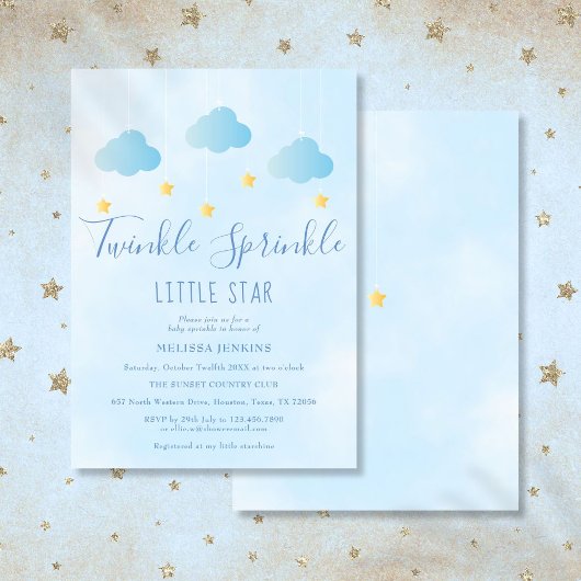 Invitation Fête de bébé garçon Twinkle Sprinkle Little Star B