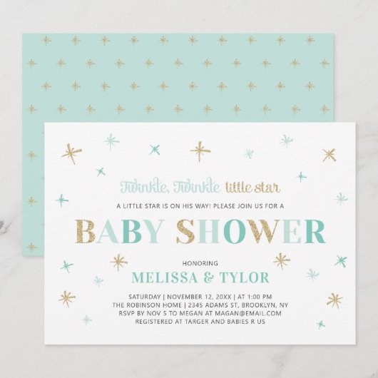 Invitation Fête de Bébé Garçon Twinkle Twinkle Little Star (Devant / Derrière)